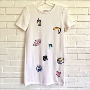 Y2K Zara Trafaluc White Knit Patchwork Short Sleeve Mini Dress, SZ Small